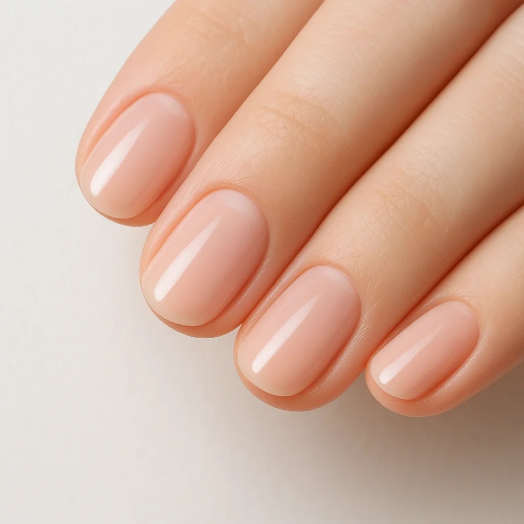 Clean girl aesthetic nails with sheer pink gloss on short rounded shape — minimalist nail trend 2026