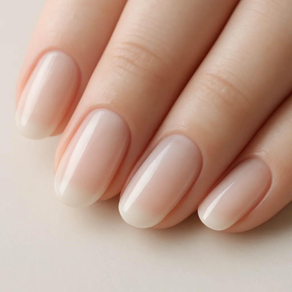 White soap nails barely-there sheer gloss on natural nail on pale porcelain skin soft natural light — minimal white nail 2026